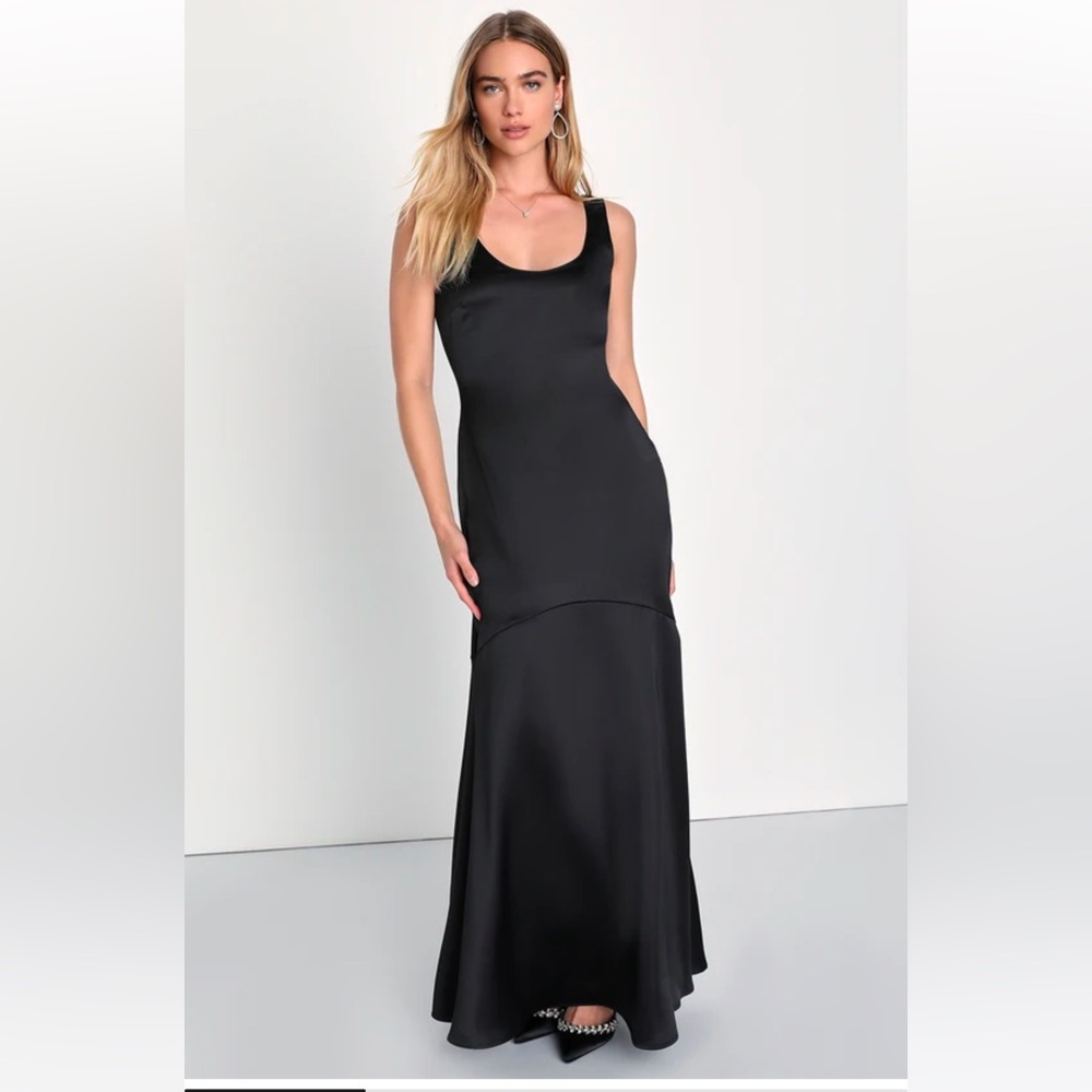Black satin mermaid maxi dress